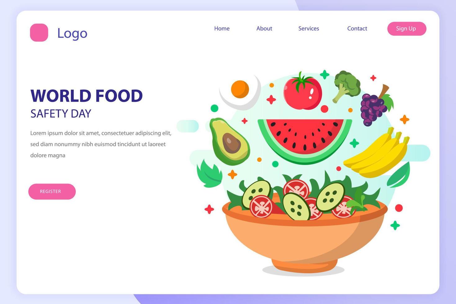 plantilla de vector plano del sitio web de la página de destino del día mundial de la inocuidad de los alimentos