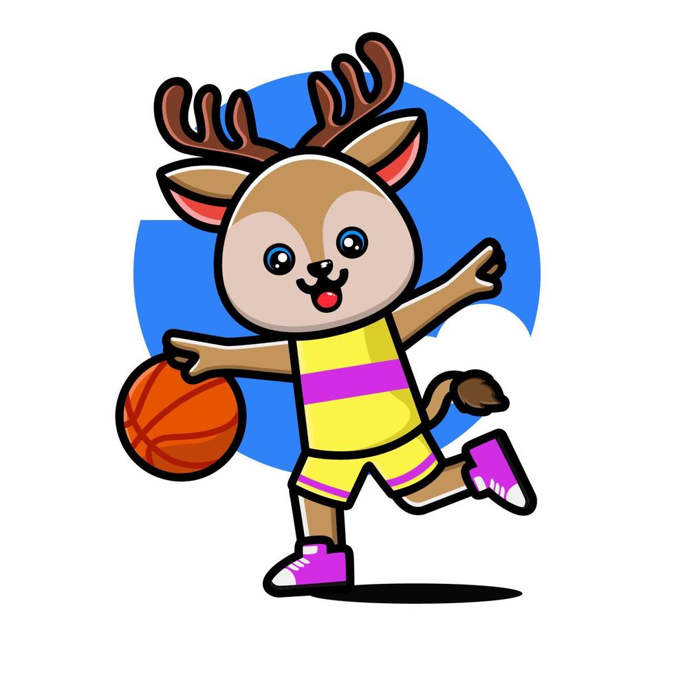 Happy cute deer playing basketball vector