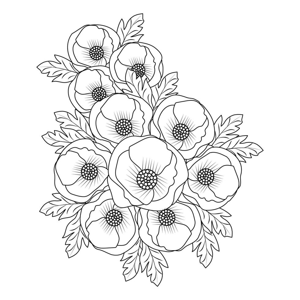 poppy illustration of blossom flower coloring book page line art design of vector graphic design