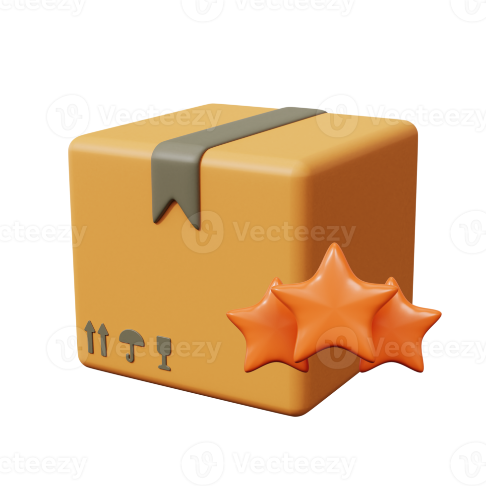 caja de cartón y símbolo de estrella. un ícono sobre el mejor y más popular servicio de entrega. renderizado 3d png