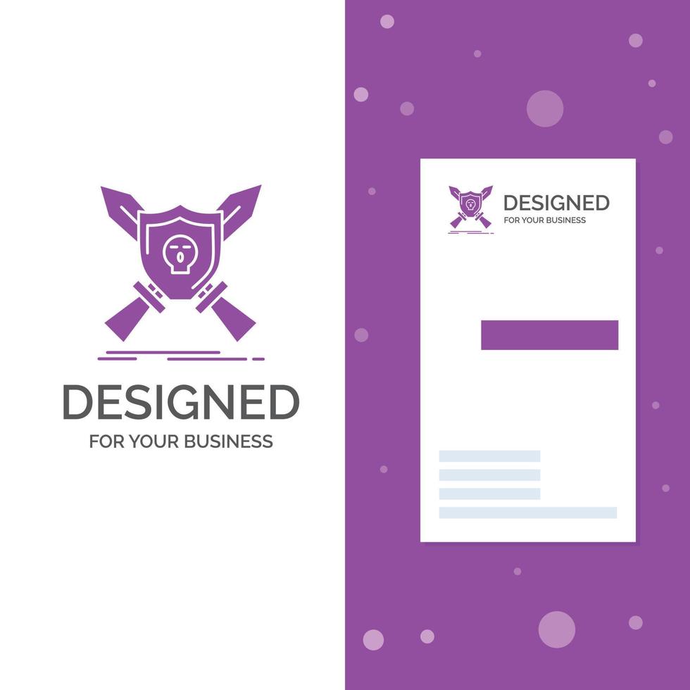 Business Logo for Badge. emblem. game. shield. swords. Vertical Purple Business .Visiting Card template. Creative background vector illustration