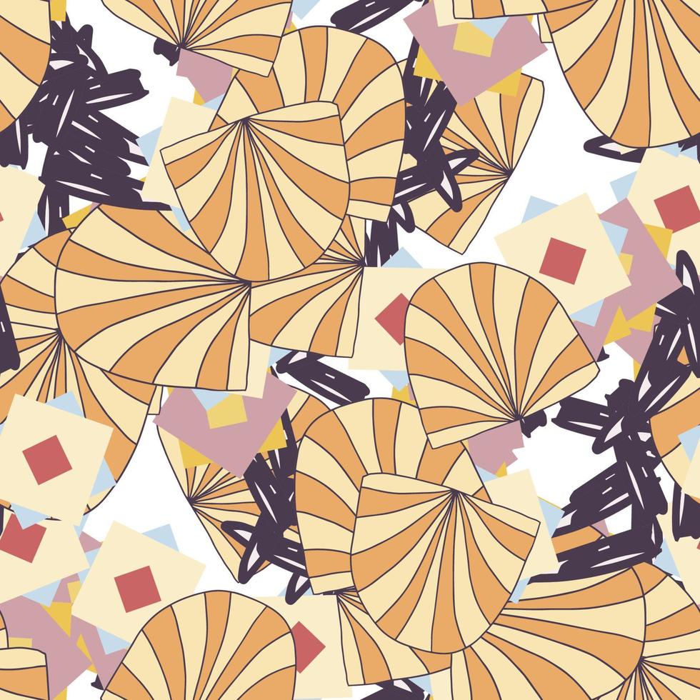 Modern striped doodle fantasy messy geometric shapes seamless pattern. Infinity abstract card, layout. Creative background with geo shapes. Textile, fabric, wrapping paper. vector