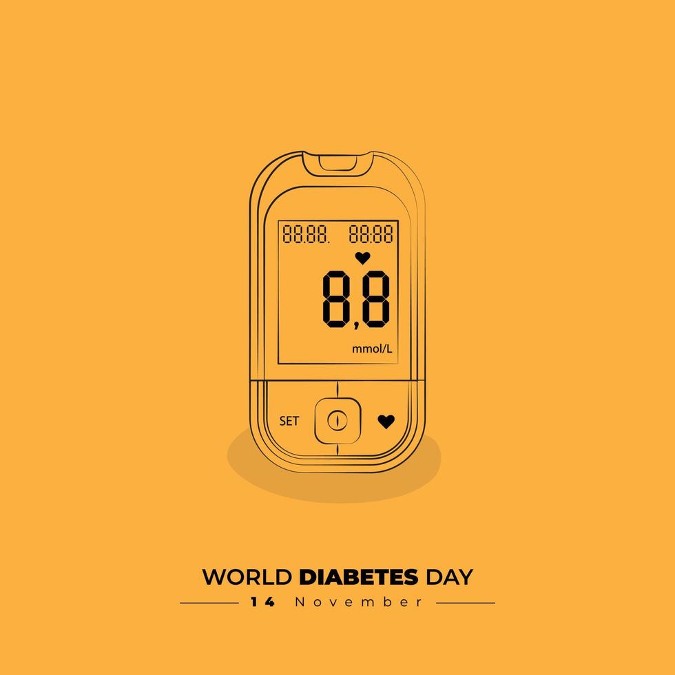 Digital glucometer vector illustration with line art design for world diabetes day design