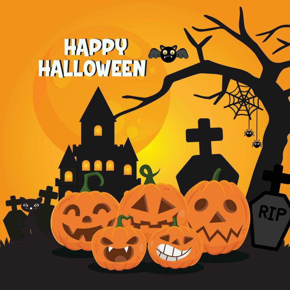 Halloween greeting card Vector Illustration.