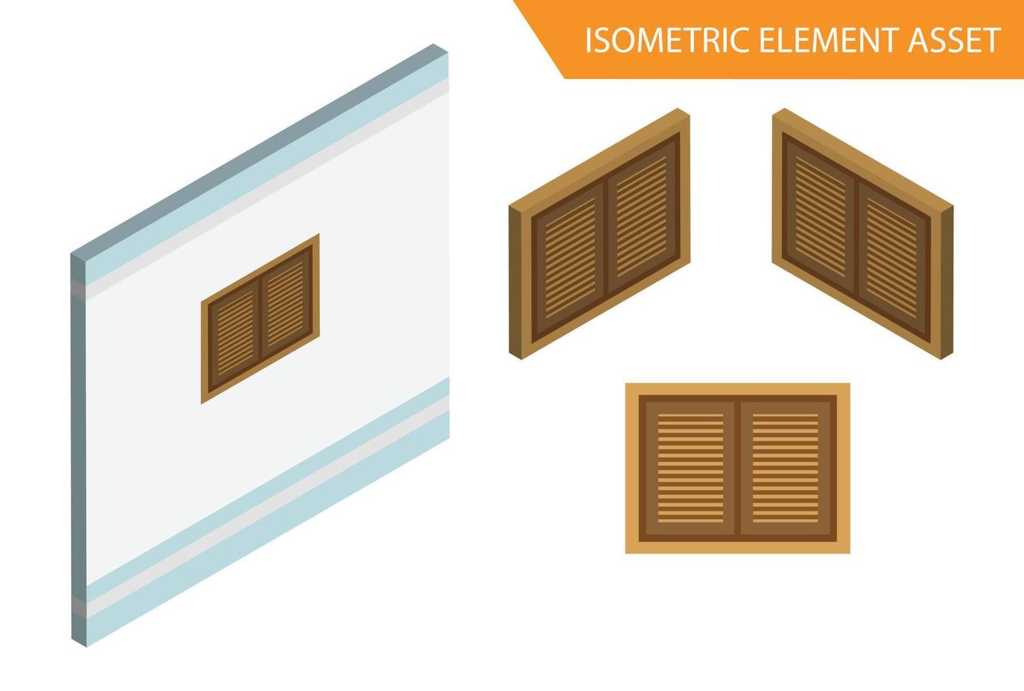 vector de ventana de madera isométrica en fondo blanco aislado, adecuado para activos de juego y otros activos relacionados con gráficos