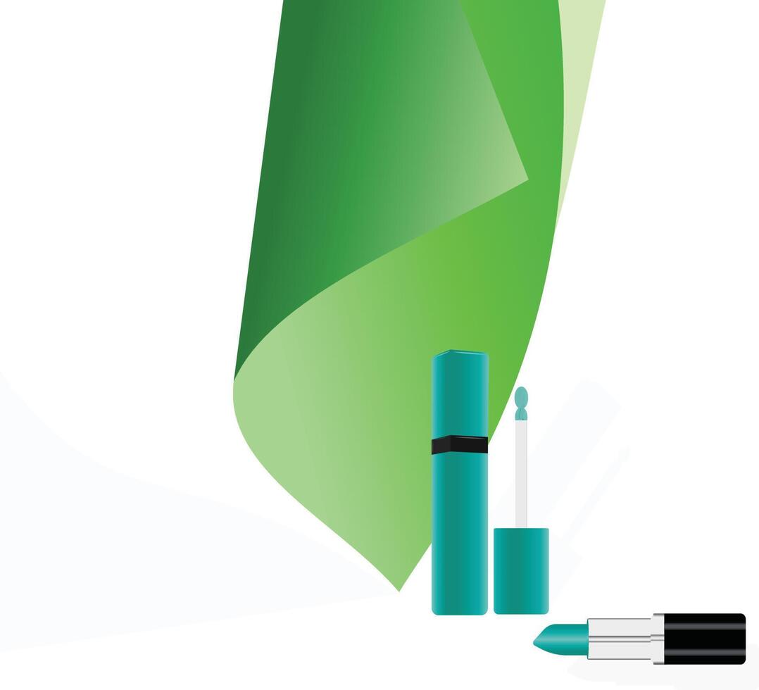 Lipstick icon with shadow, and set of makeup mascara with beauty salon for elegant care for face, eye, lips illustration design. vector
