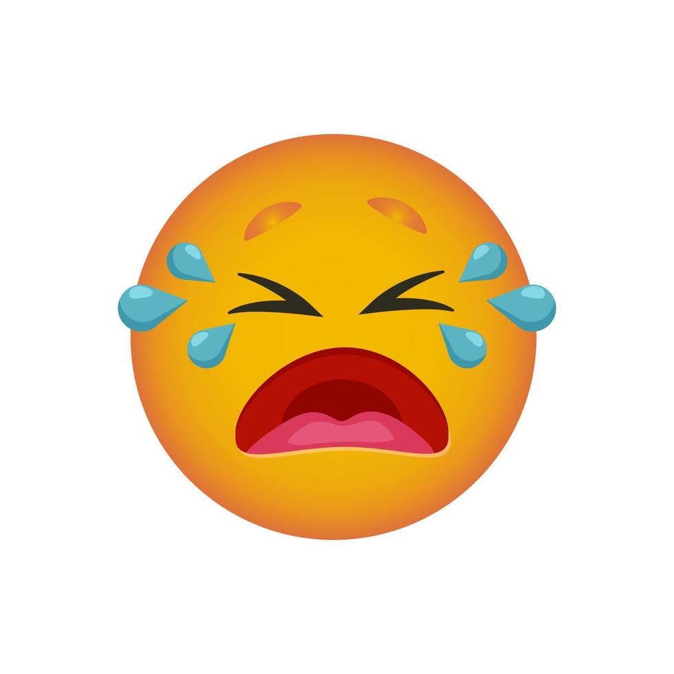 Smile cries big tears. Emoji reactions to messages for social networks. Vector smiley