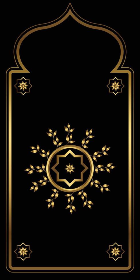Gold prayer mat pattern. With Black background. Muslim prayer rug. vector
