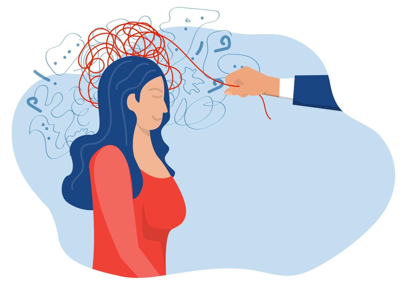 The depression ,  Psychotherapy and psychology help relieve depression disorders ,Therapist untangles ball of thread in head concept illustrator. vector