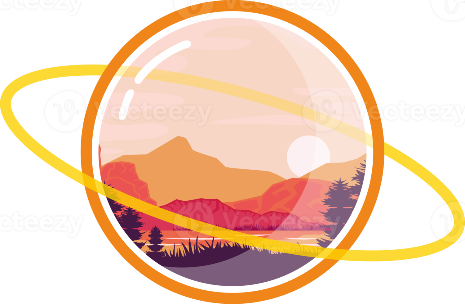 Mountain Sunset View on Planet Glass png