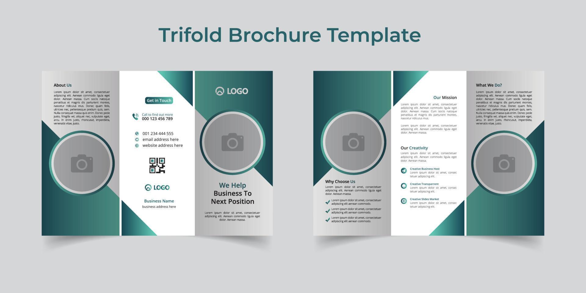 plantilla de diseño de folleto tríptico corporativo. forma geométrica de la plantilla de diseño utilizada para el diseño de folletos trípticos de negocios. folleto corporativo, folleto comercial, a4 con sangrado, listo para imprimir vector