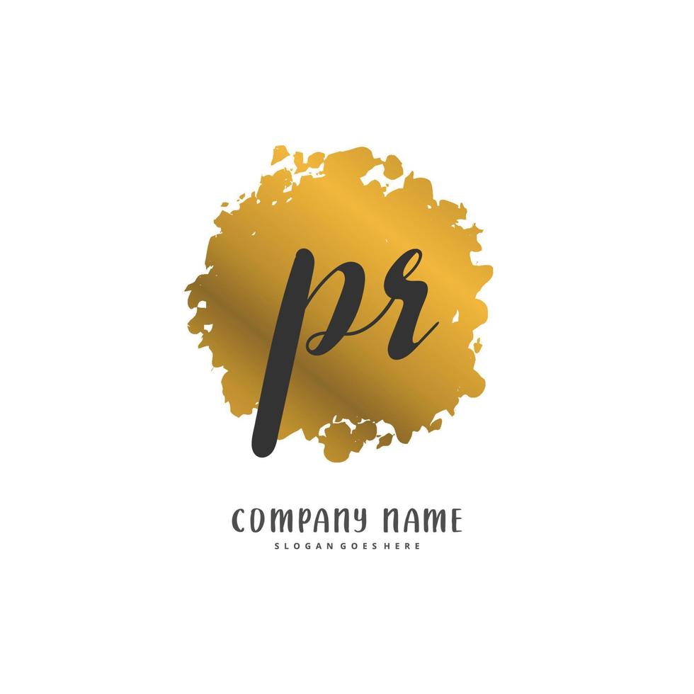 pr letra inicial y diseño de logotipo de firma con círculo. hermoso diseño de logotipo escrito a mano para moda, equipo, boda, logotipo de lujo. vector