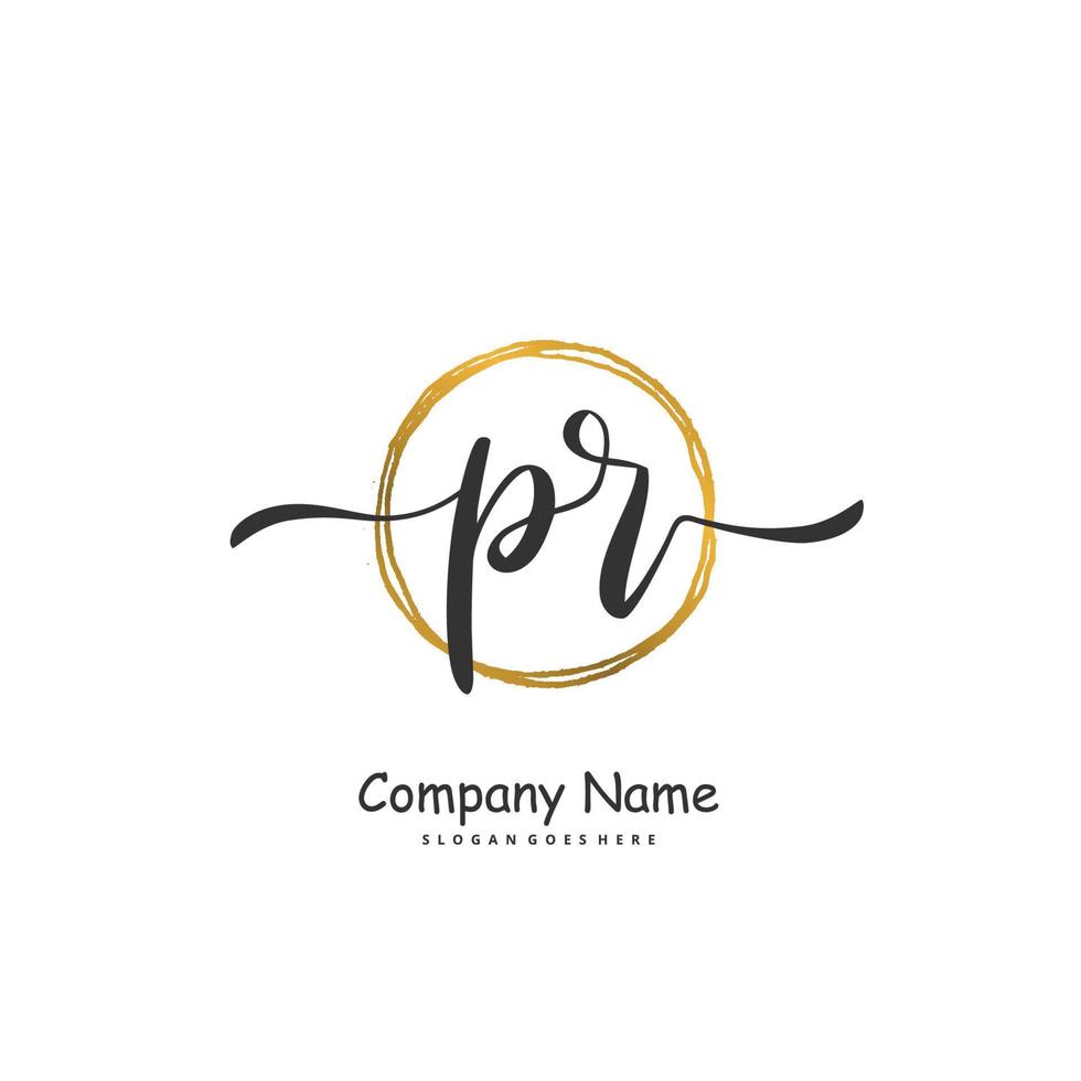 pr letra inicial y diseño de logotipo de firma con círculo. hermoso diseño de logotipo escrito a mano para moda, equipo, boda, logotipo de lujo. vector