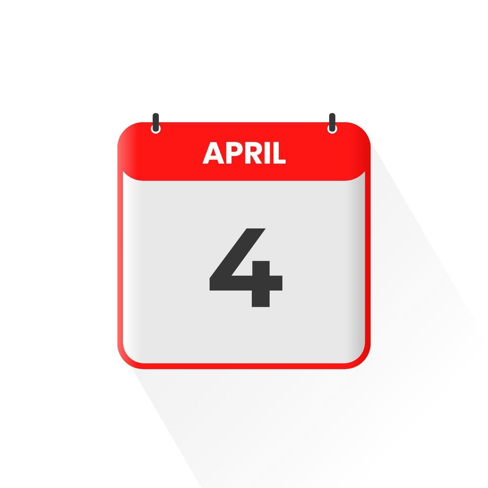 4th April calendar icon. April 4 calendar Date Month icon vector illustrator