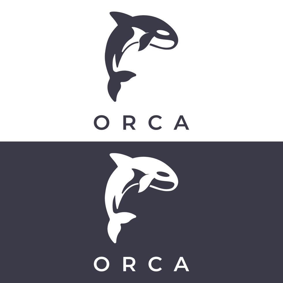 Simple black orca whale animal template logo creative design. Killer underwater animal. Logo for business, identity and branding. vector