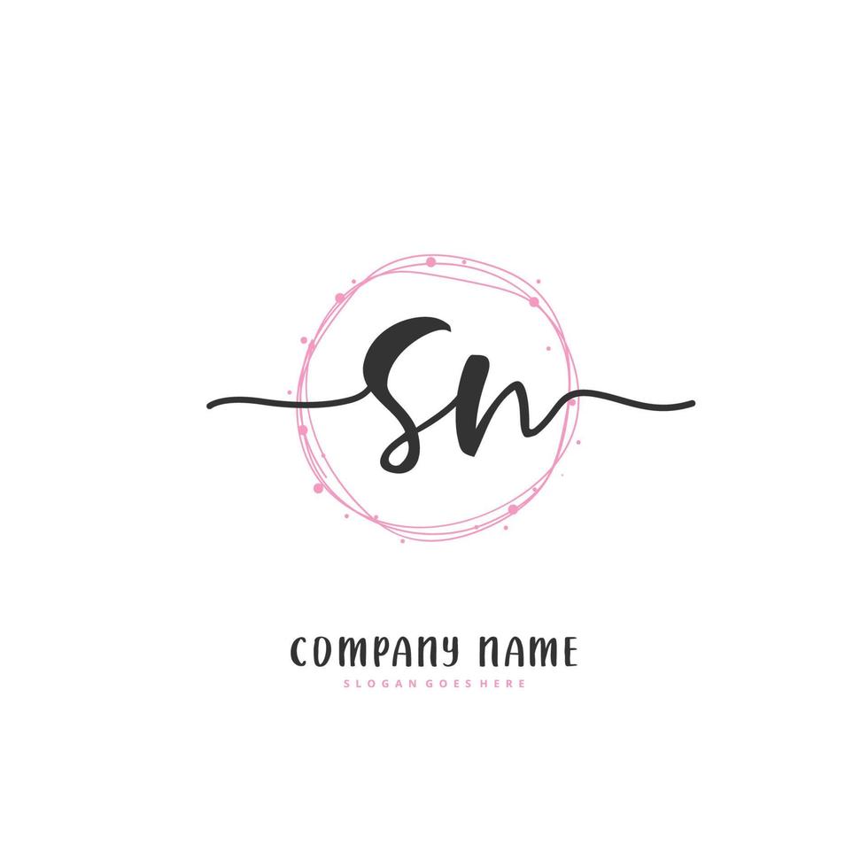 SN Initial handwriting and signature logo design with circle. Beautiful design handwritten logo for fashion, team, wedding, luxury logo. vector