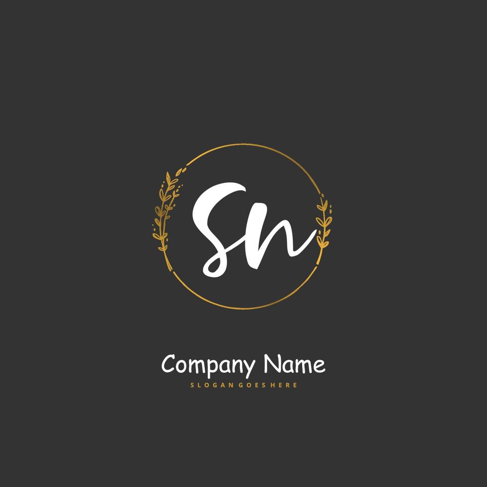 SN Initial handwriting and signature logo design with circle. Beautiful design handwritten logo for fashion, team, wedding, luxury logo. vector