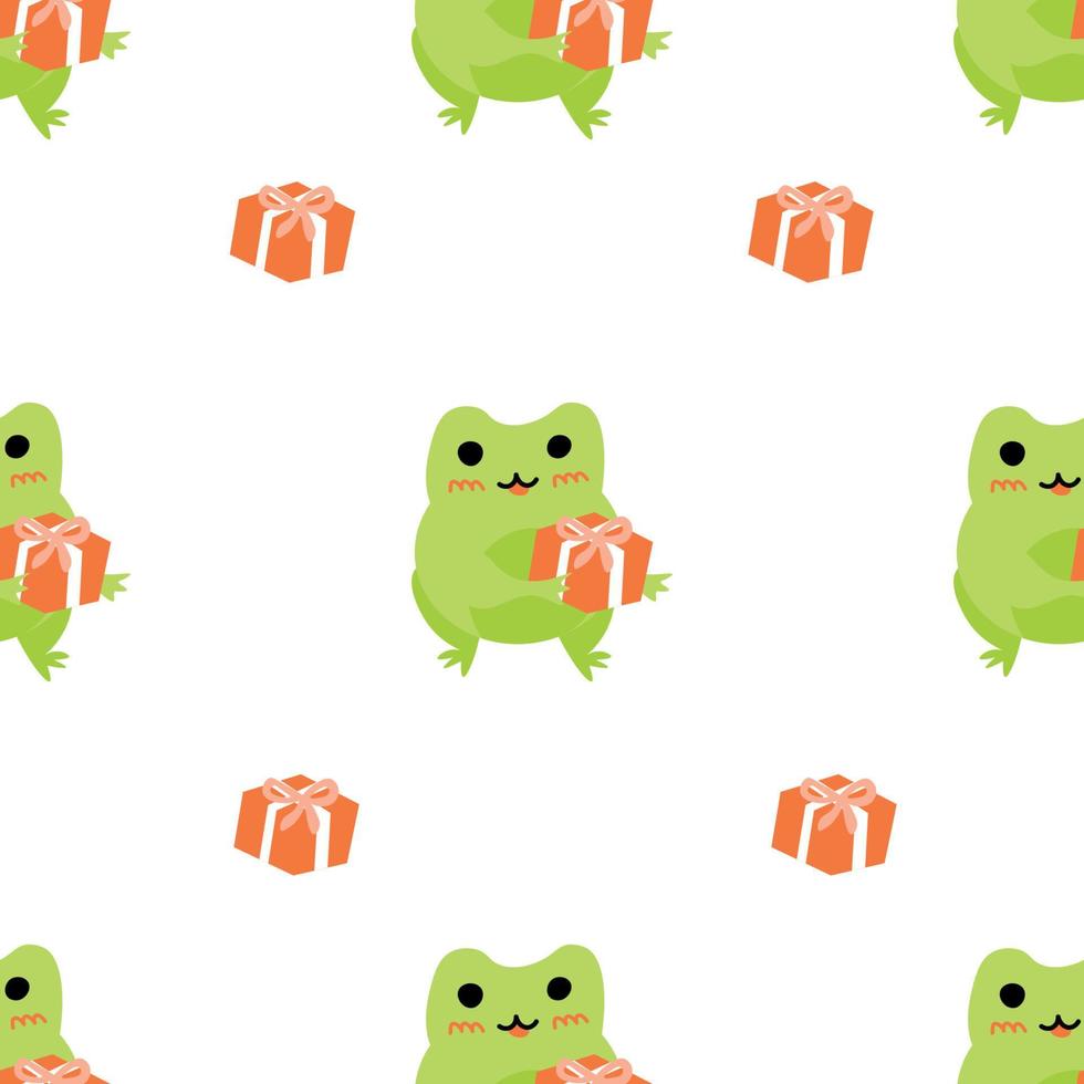 Cute cartoon frogs. Enamored green toads. Vector animal characters seamless pattern of amphibian toad drawing.Childish design for baby clothes, bedding, textiles, print, wallpaper.