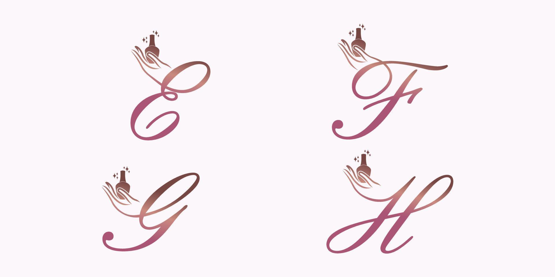 set of letter font logo design vector with nail polish beauty icon