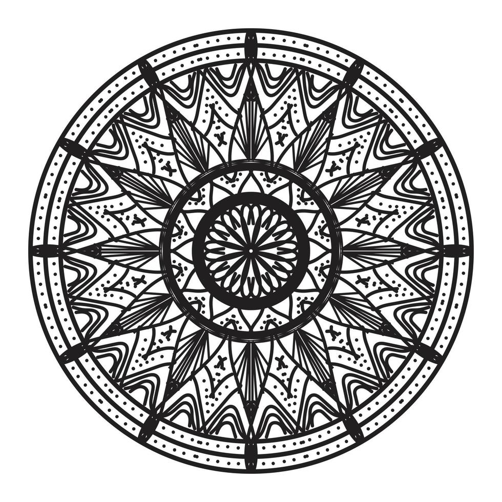 mandala negro, fondo de diseño de mandala ornamental de lujo, diseño de mandala, diseño de papel tapiz de arte de libro de colores de patrón de mandala, patrón de mosaico, tarjeta de saludo, mandala en blanco y negro vector