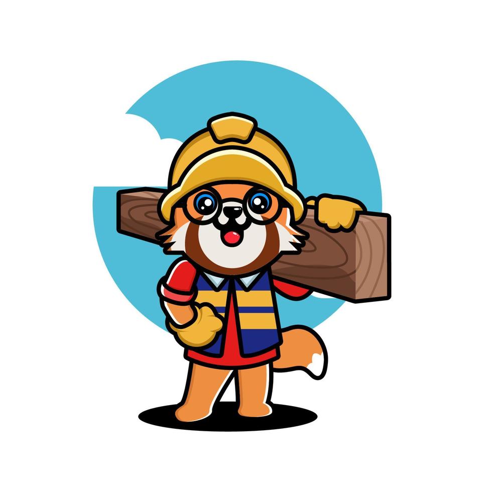 Cute red panda construction worker cartoon vector