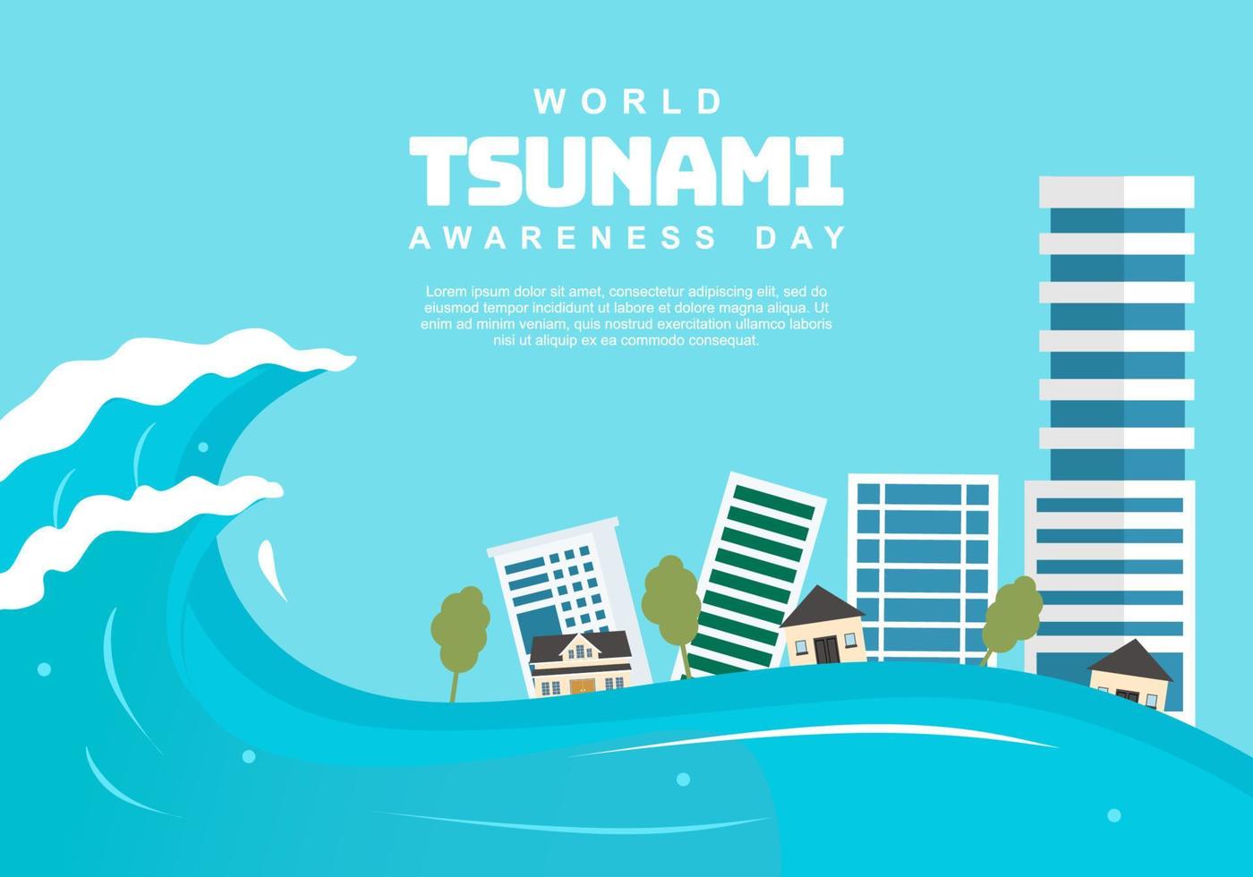 World tsunami awareness day background with building and wave. vector