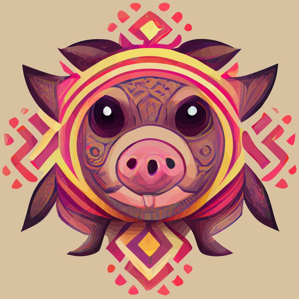 illustration vector graphic of cute pig in hand draw tribal style good for print