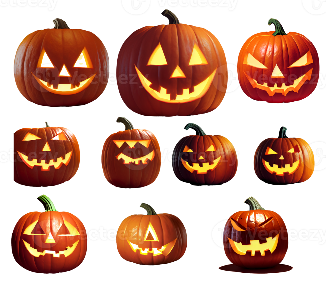 Jack o lantern halloween icon set pumpkin october white background digital art png