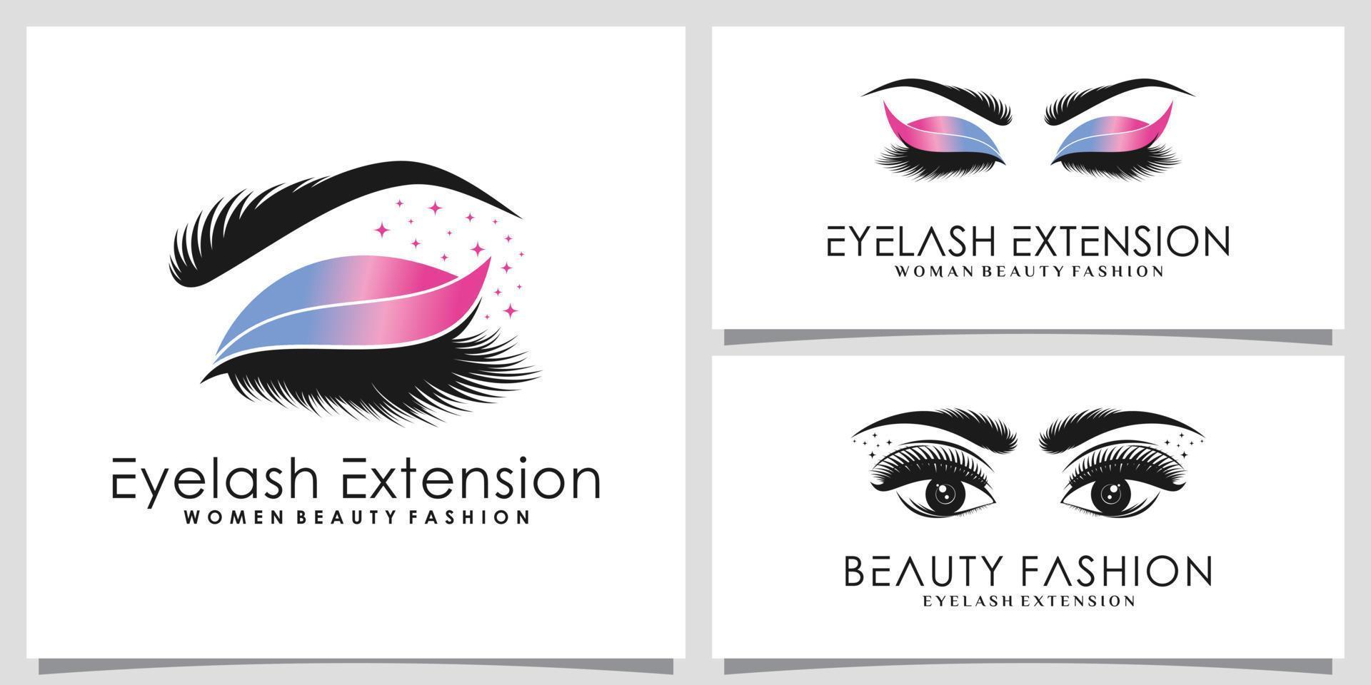 Set of eyelashes extension logo design bundle for beauty salon with creative modern concept vector