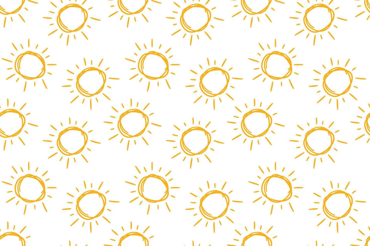 Hand drawn doodle suns seamless pattern. Children drawing of yellow sun. Baby summer simple texture. Vector illustration in white background