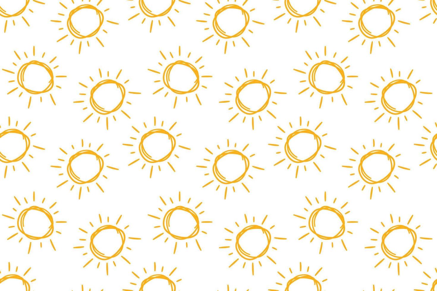 Hand drawn doodle suns seamless pattern. Children drawing of yellow sun. Baby summer simple texture. Vector illustration in white background