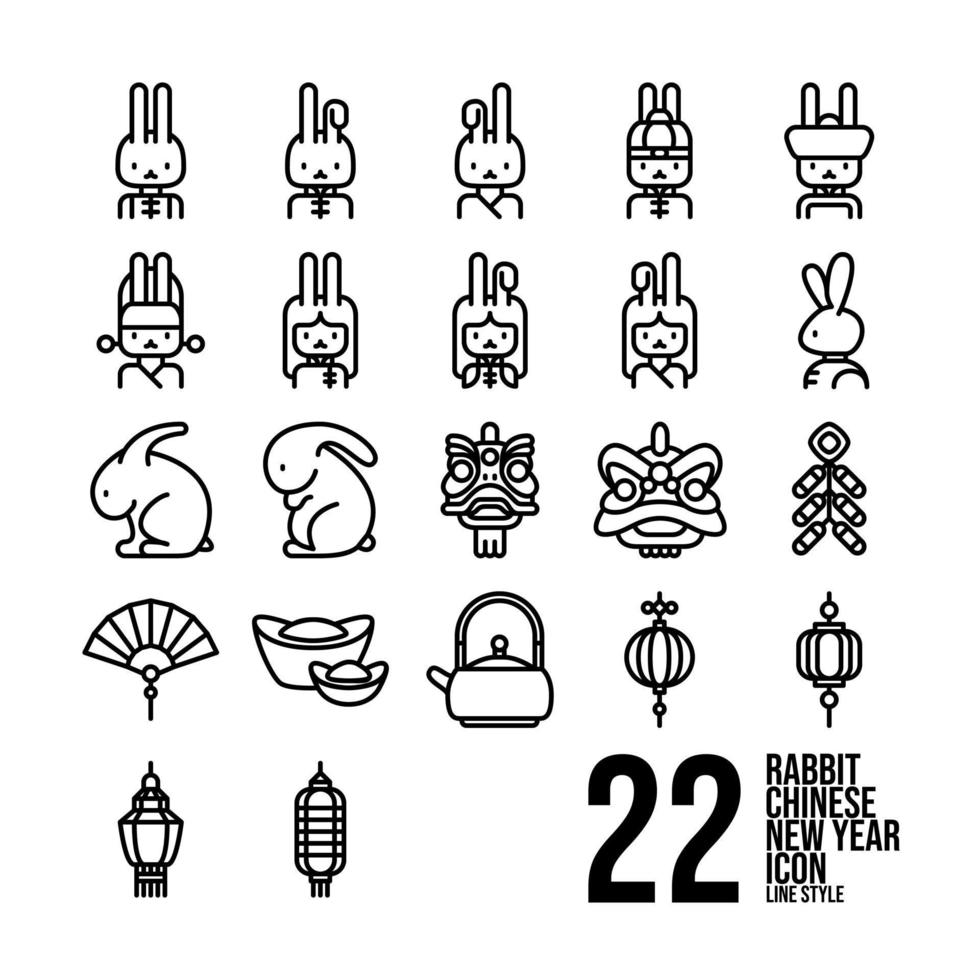 Rabbit Chinese New Year Icon Set In Line Style vector