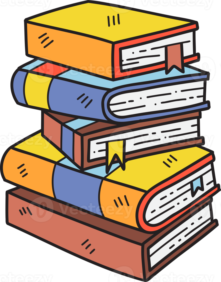 Hand Drawn stack of books illustration png