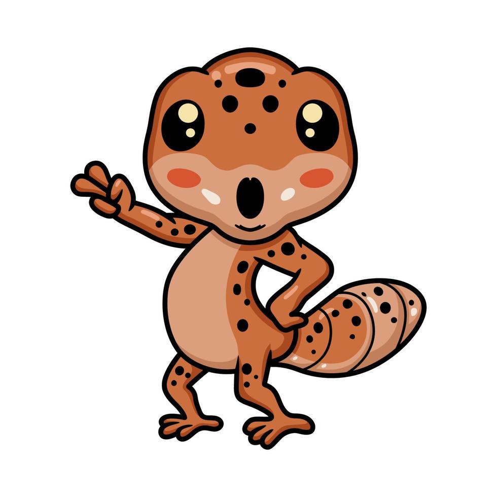 Cute leopard gecko cartoon waving hand vector