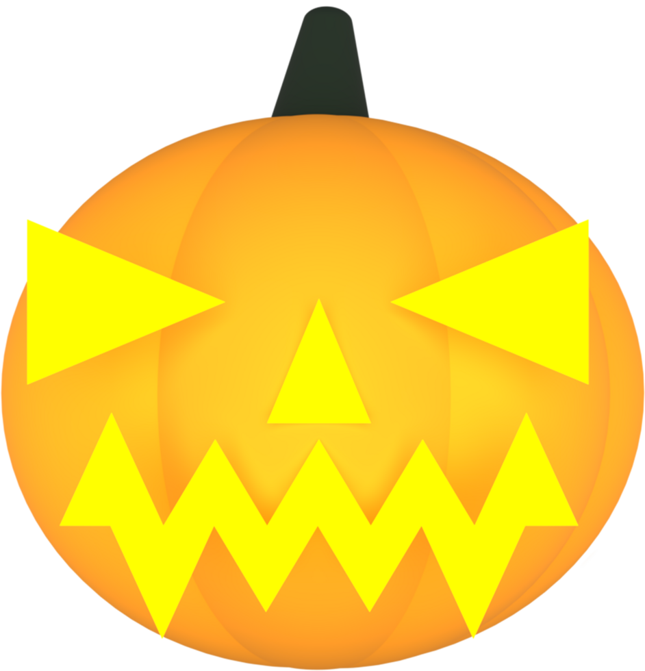 A single lit spooky halloween pumpkins, Jack O Lantern with evil face and eyes isolated against a transparent background png