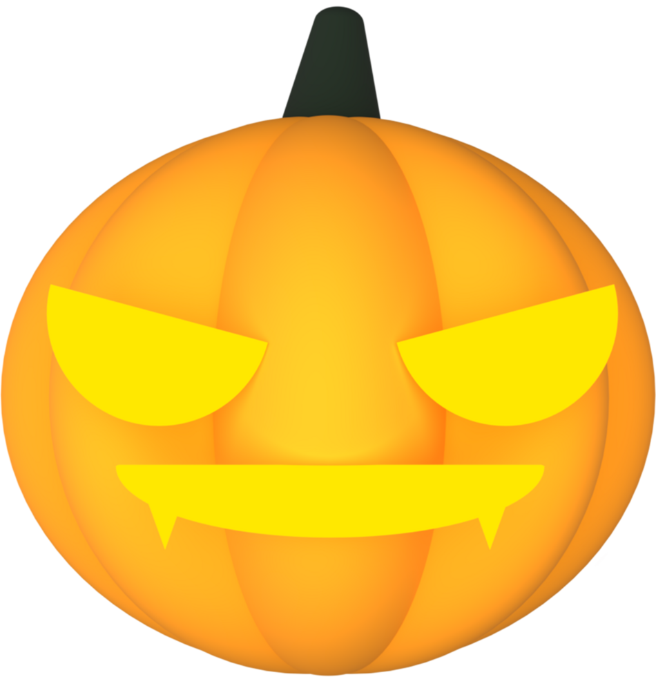 ein einzelner beleuchteter gruseliger Halloween-Kürbis, Jack-o-Laterne mit bösem Gesicht und Augen, die vor einem transparenten Hintergrund isoliert sind png