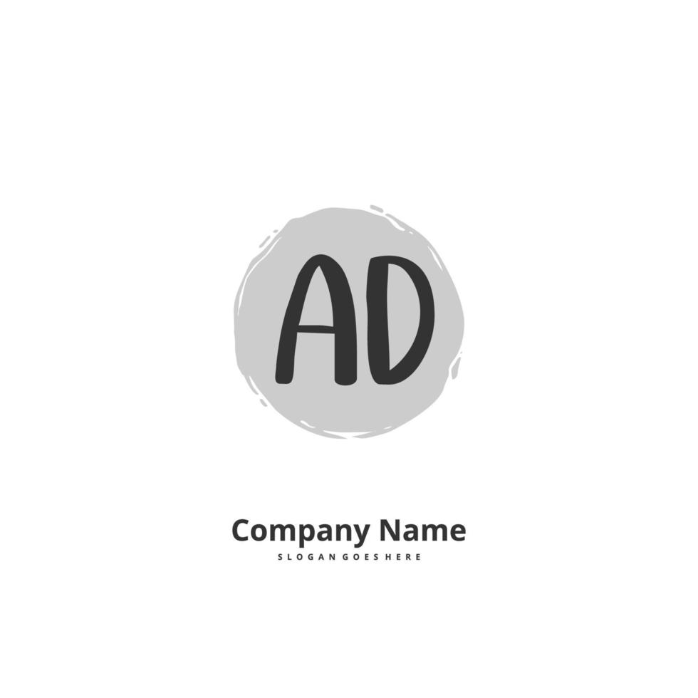 AD Initial handwriting and signature logo design with circle. Beautiful design handwritten logo for fashion, team, wedding, luxury logo. vector