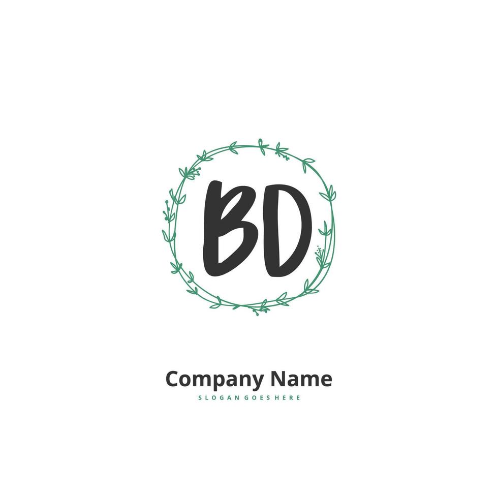 bd escritura a mano inicial y diseño de logotipo de firma con círculo. hermoso diseño de logotipo escrito a mano para moda, equipo, boda, logotipo de lujo. vector
