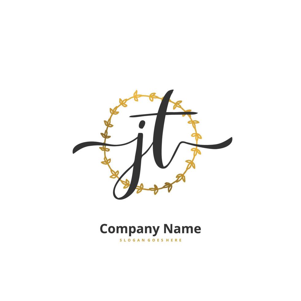 JT Initial handwriting and signature logo design with circle. Beautiful design handwritten logo for fashion, team, wedding, luxury logo. vector