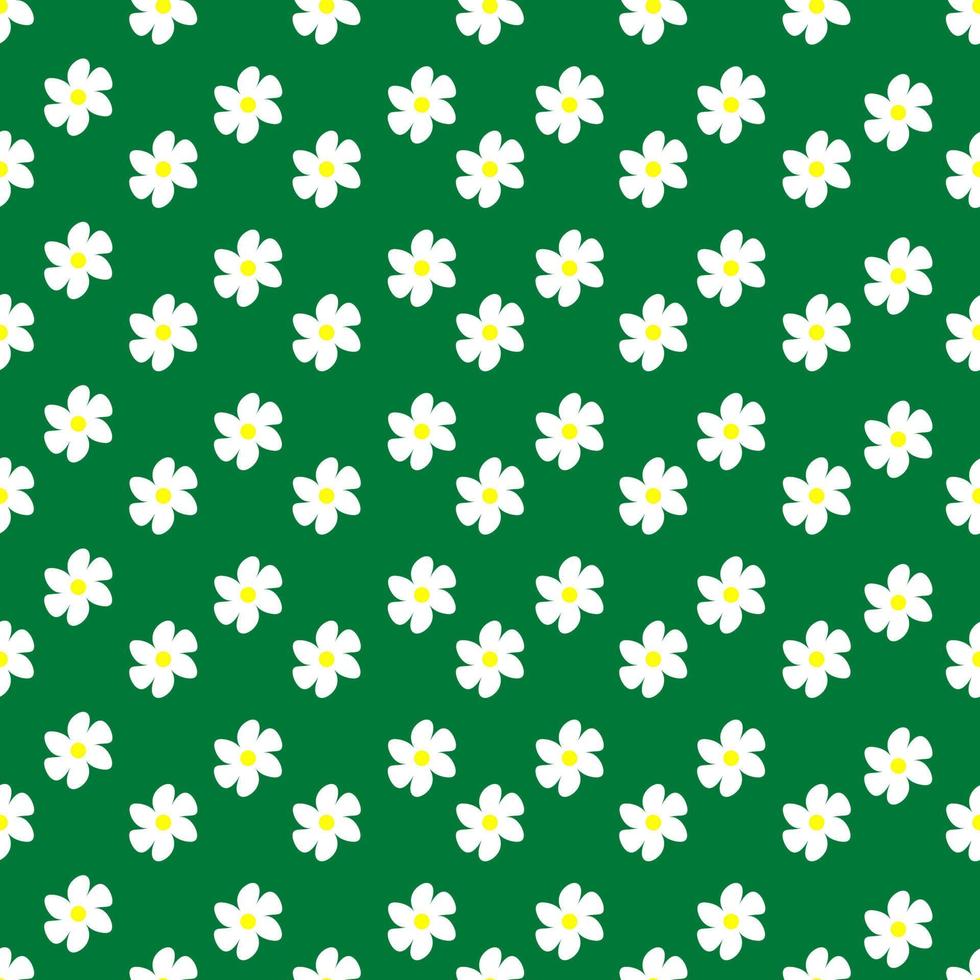 Chamomile floral seamless pattern on green background vector
