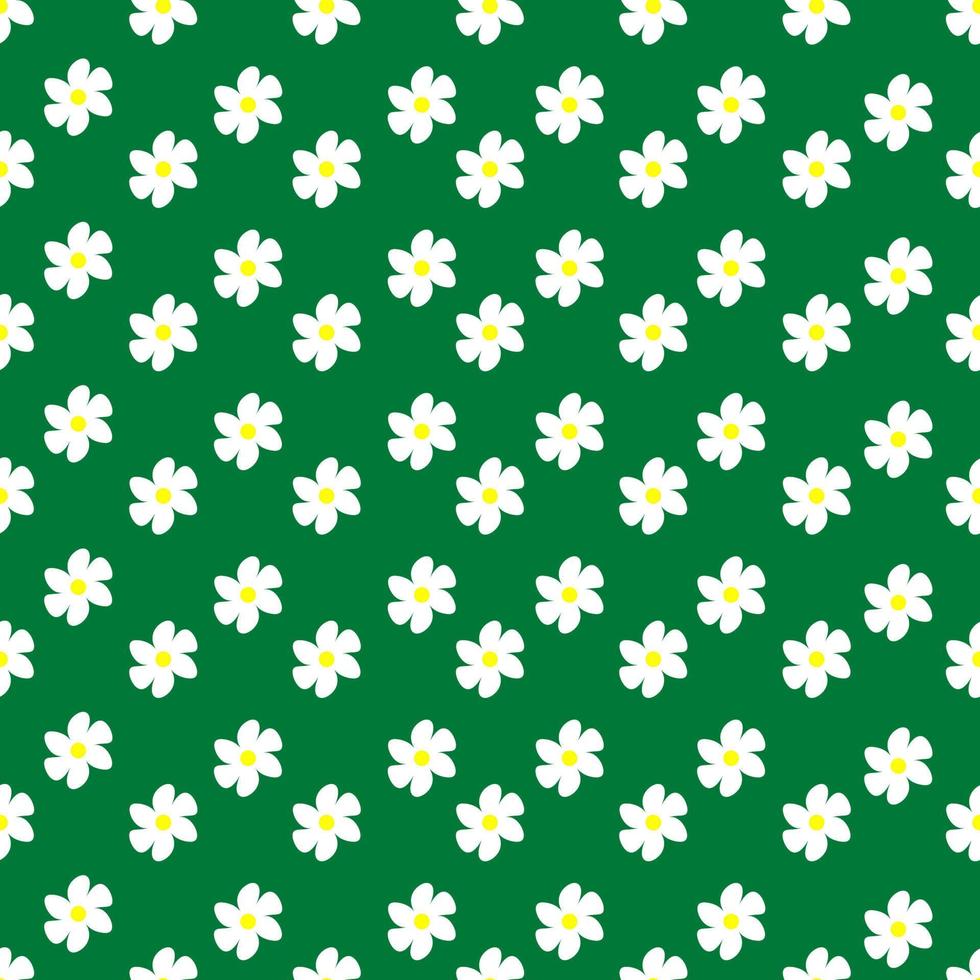 Chamomile floral seamless pattern on green background vector