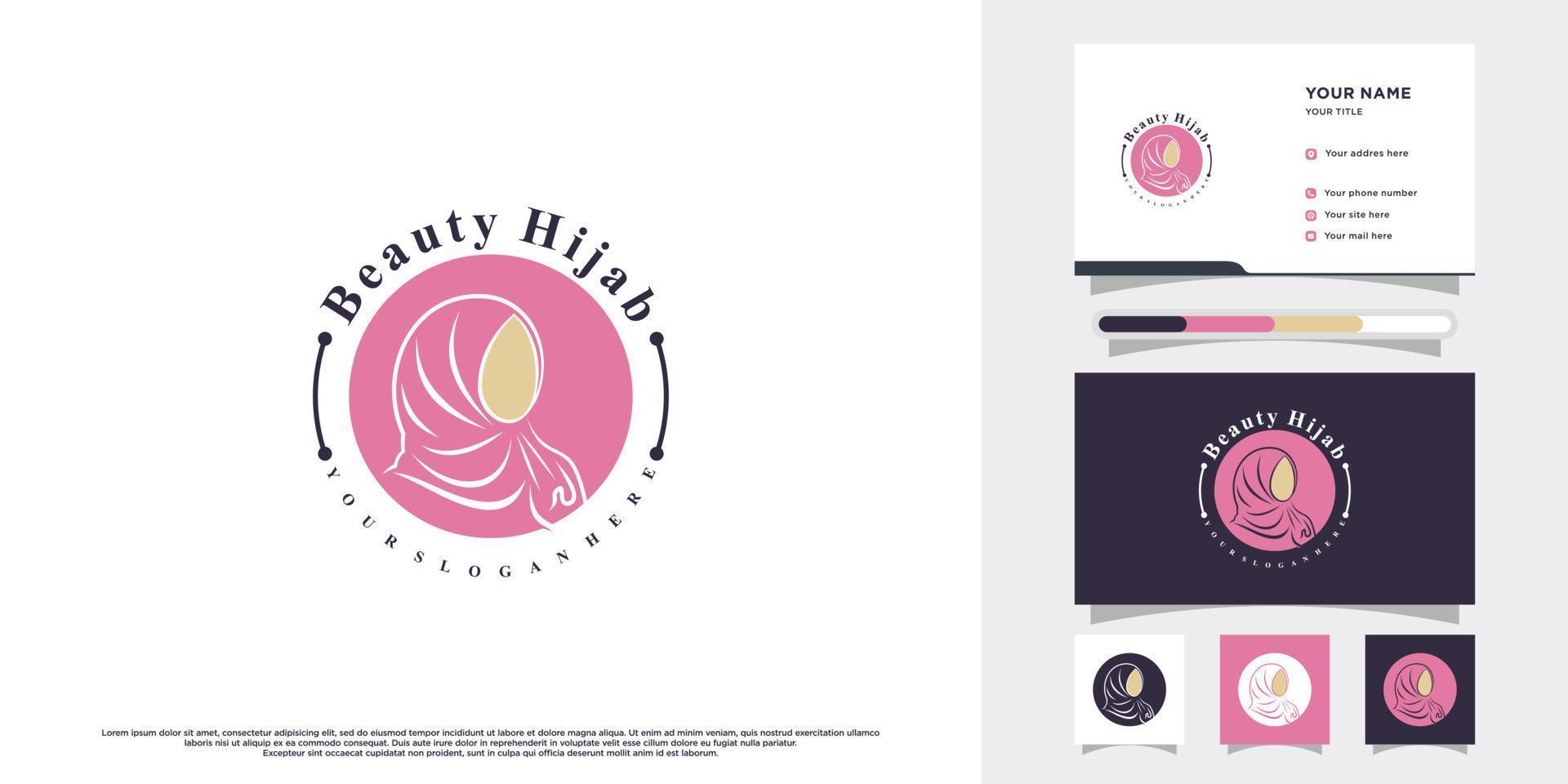 Hijab women logo design with creative concept and business card tamplate vector