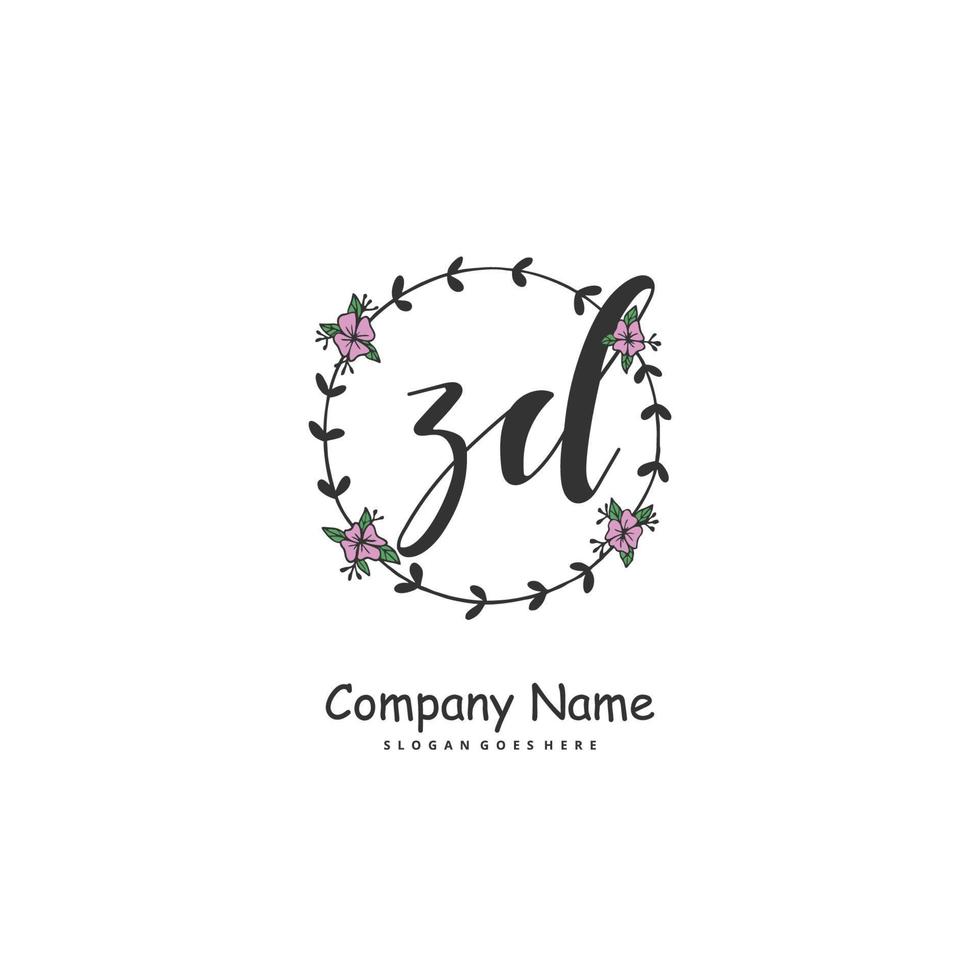 ZD Initial handwriting and signature logo design with circle. Beautiful design handwritten logo for fashion, team, wedding, luxury logo. vector