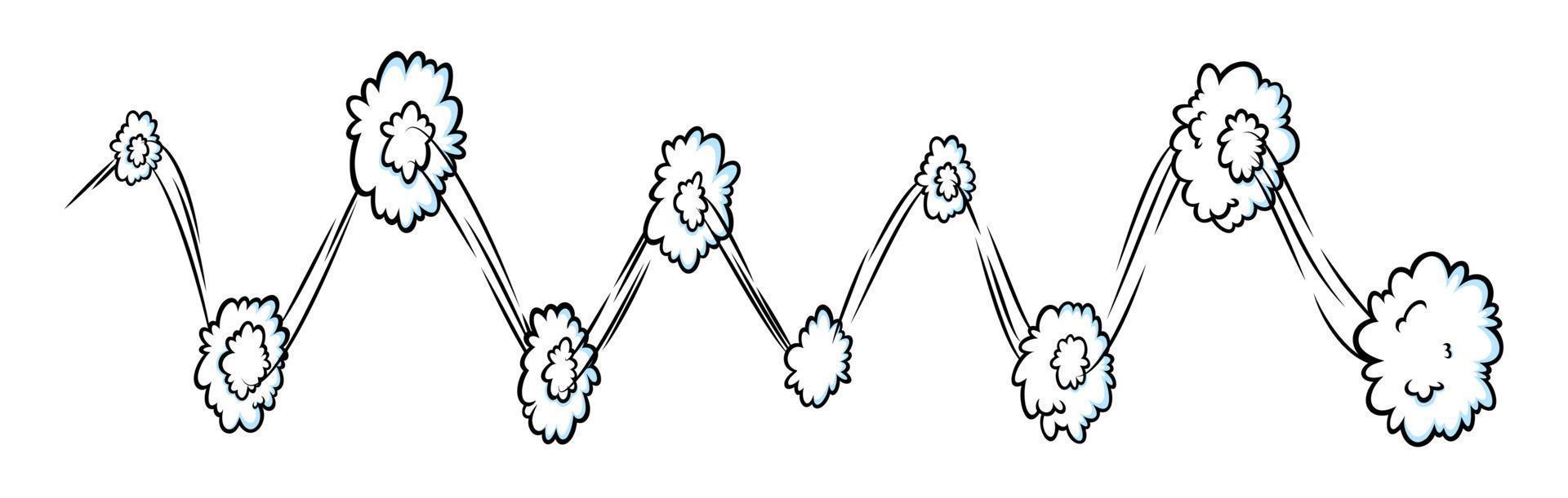 efecto de velocidad cómica con nubes. nubes cómicas con líneas de rastro de movimiento. ilustración vectorial vector