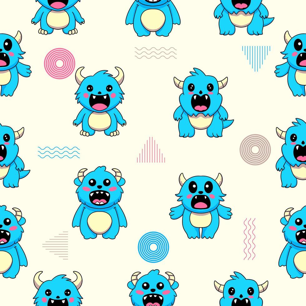 monster lovely cute mascot characters seamless pattern premium vector