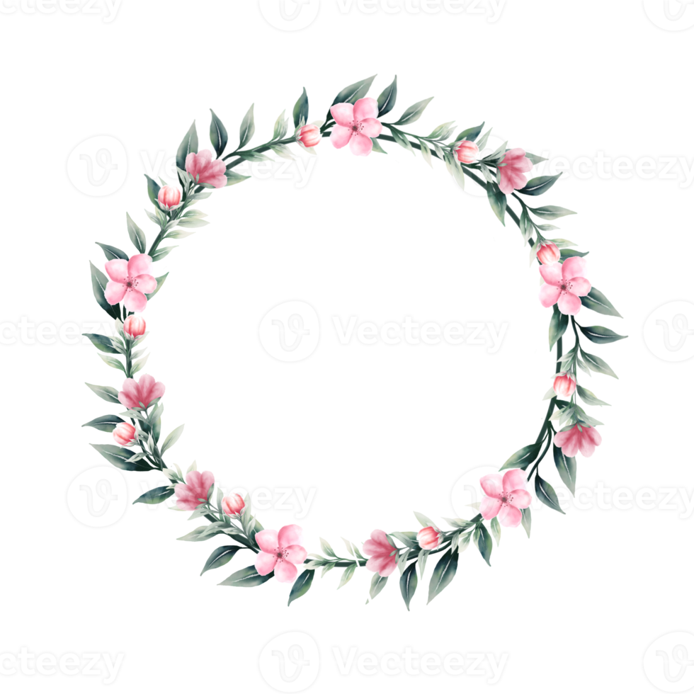 Watercolor pink flower wreath png