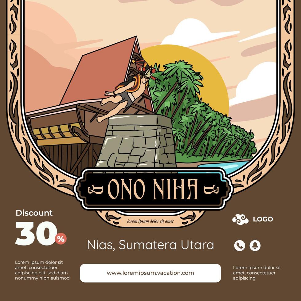 Set Nias Sumatera Utara Illustration. Hand drawn Indonesian cultures background vector