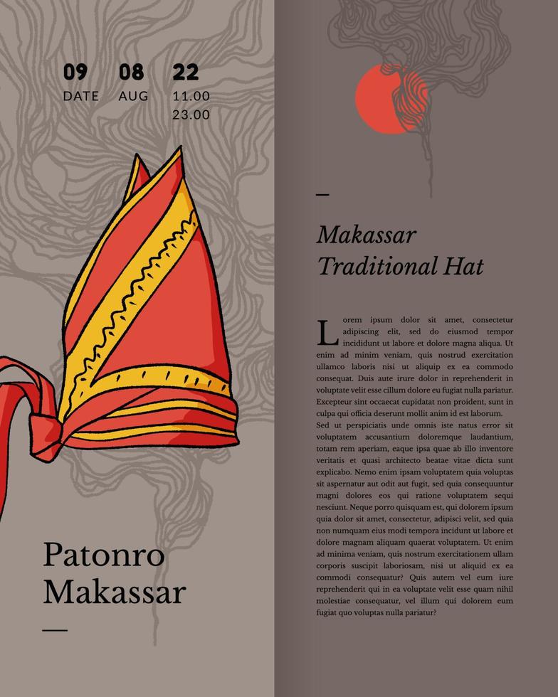 patonro makassar tradicional sombrero Indonesia cultura handrawn ilustración vector