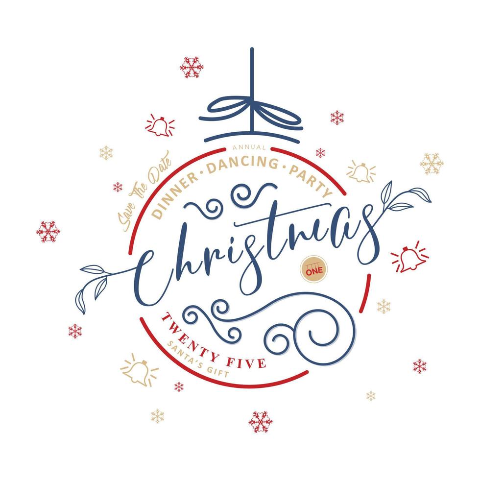 sign illustration Merry Christmas greeting card. Vector letter celebration logo. with circular sign
