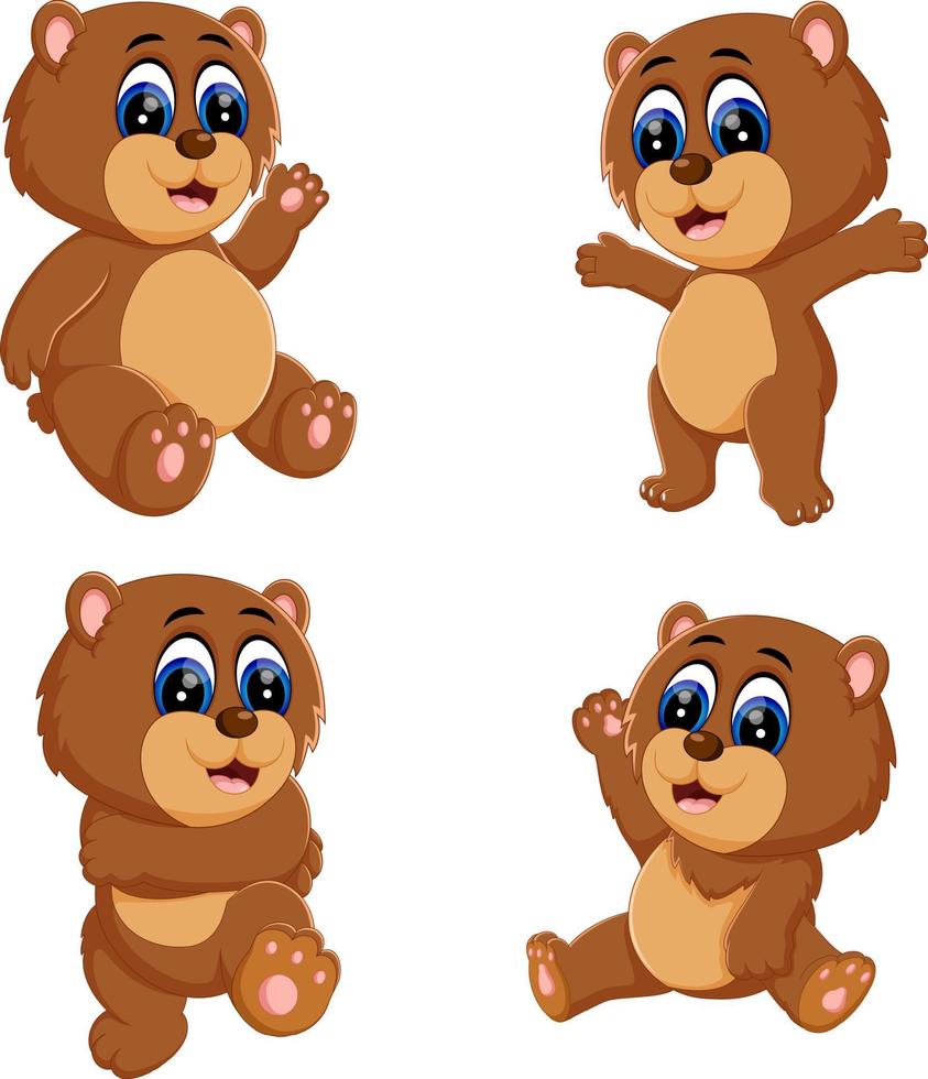 the collection of the funny baby bear with the different posing vector
